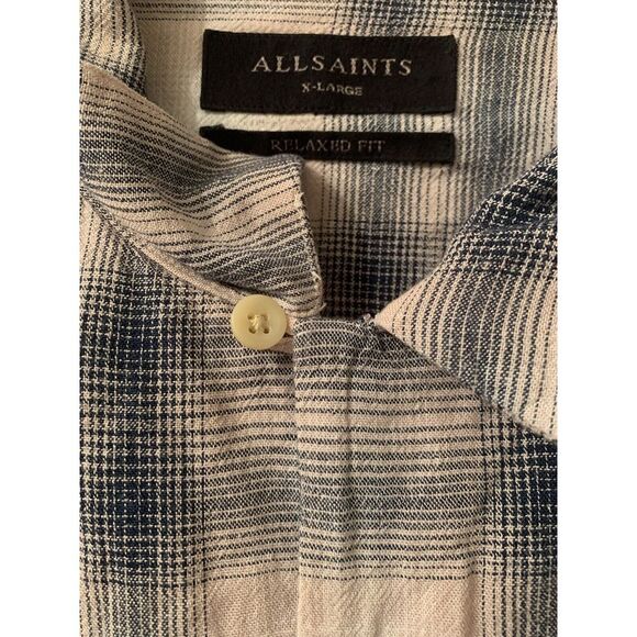 AllSaints Tampa SS Flannel Shirt Plaid Long Sleeve Pink Black Size XL Linen - Picture 3 of 9